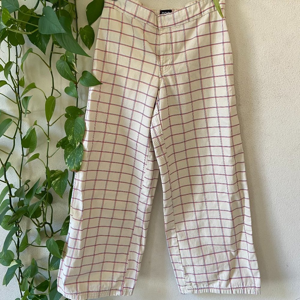 BDG Wide Leg Checked Denim Trousers